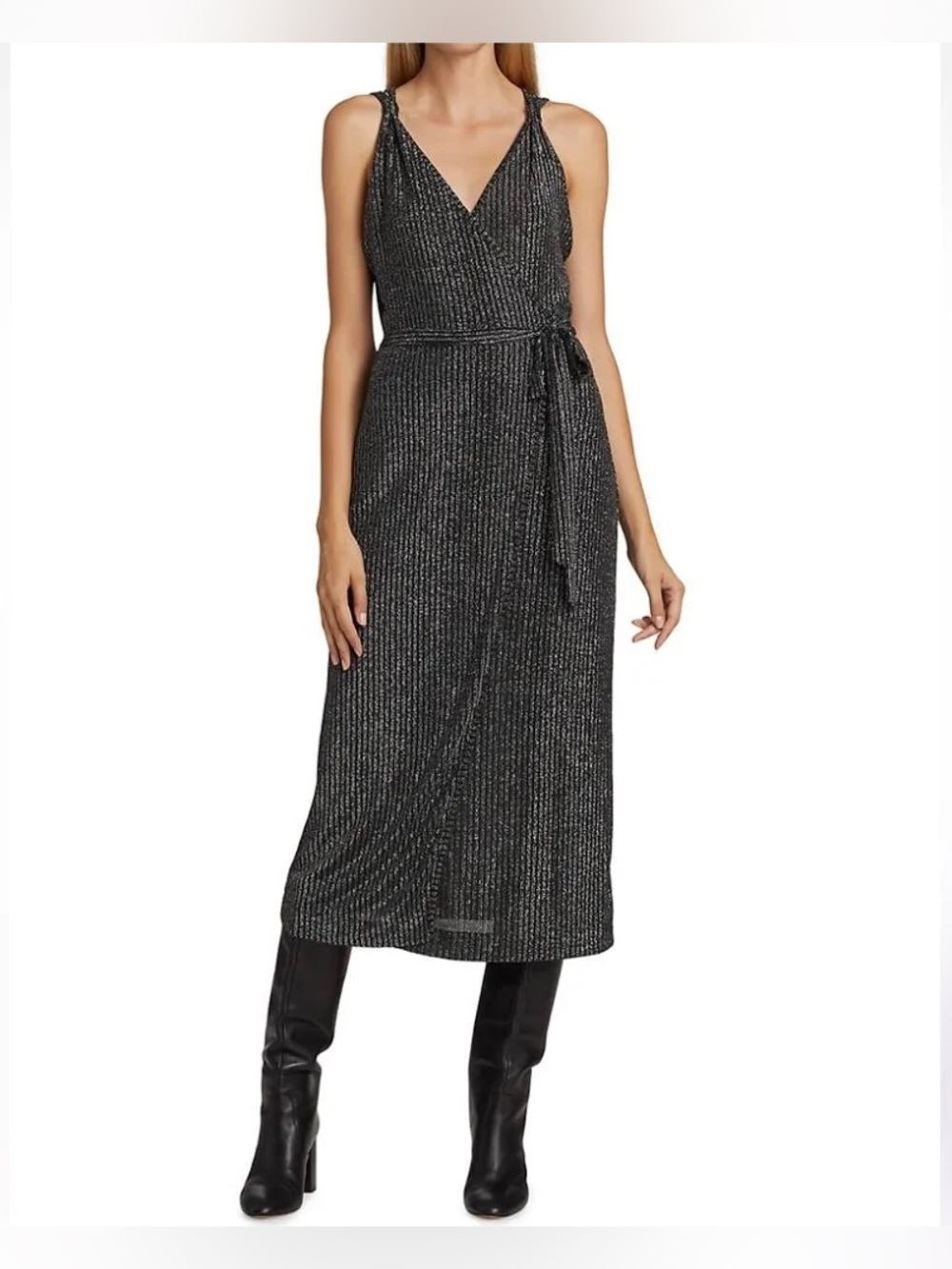 Paige - Marina - Metallic Sleeveless V-Neck Wrap Midi Dress
